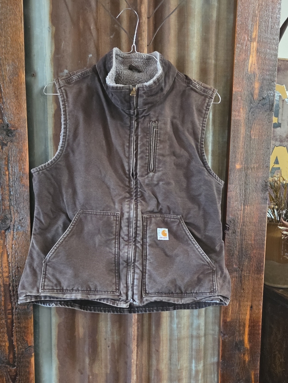 Carhartt Dark Brown Sherpa-Lined Work Vest Sz12/14